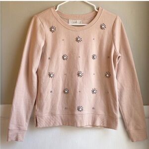 Loft Pink Jeweled Crewneck Sweatshirt